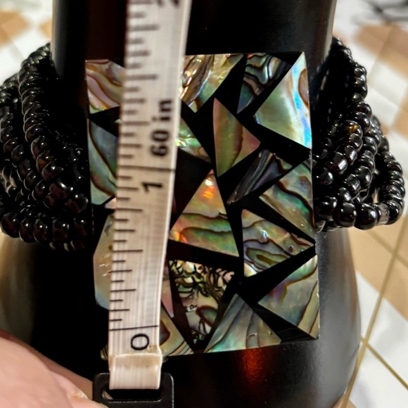 Vtg Stretch Bracelet Glass Beaded multi strand Inlaid Abalone Shell - Picture 5 of 7